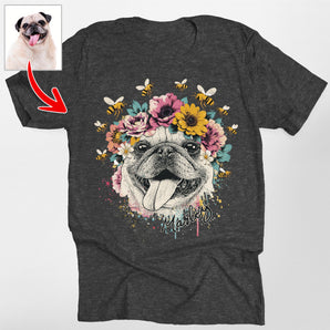 Custom Dogface Flowers Bella Canva T-Shirt