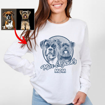 Custom Dog Portrait Bella Canvas Long Sleeve Shirts, Gift for Dog Moms on Mother's Day - Pawarts
