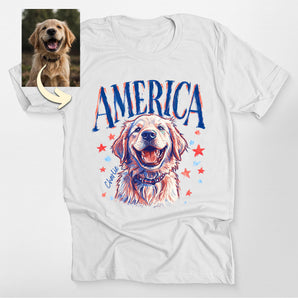 America Custom Hand-Drawn Dog Portrait Classic Tee