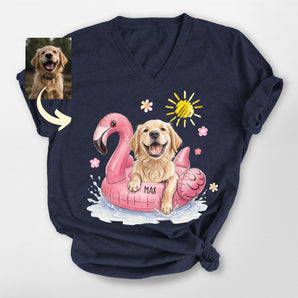 Custom Dog Pool Float Summer Dog Unisex V-neck Shirt