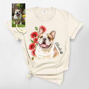 Custom Poppy Flower Dog Portrait Premium Heavyweight Tee