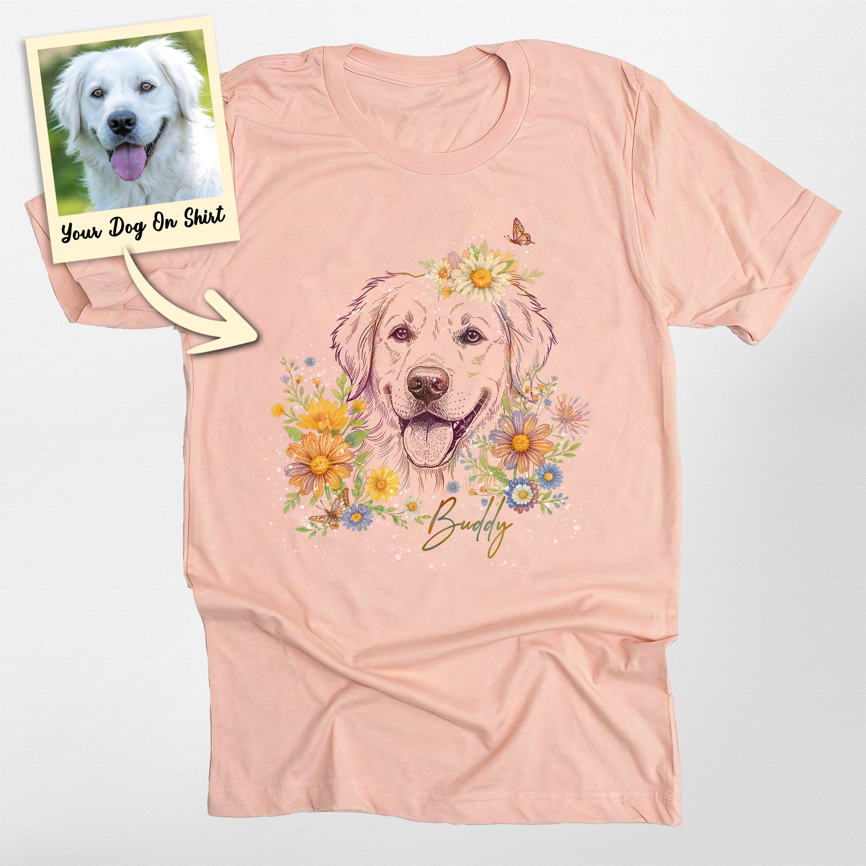 Personalized Golden Retriever Floral Portrait Shirt Bella Canvas Tee ...