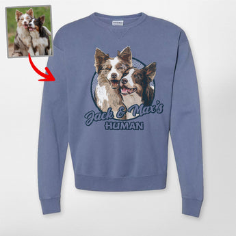 Vibrant Custom Dog Portrait Unisex Hanes ComfortWash Crewneck Sweatshirt for Dog Lovers - Pawarts