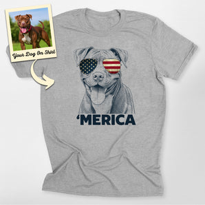 Customized 'MERICA The US Flag Glasses Pitbull Shirt