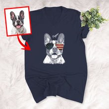 Load image into Gallery viewer, Pawarts | Customized Dog Portrait V-neck For Patriotic Human
