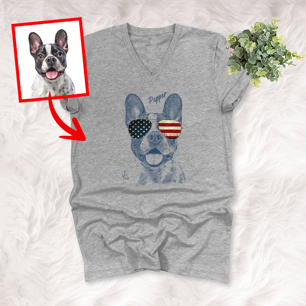Pawarts | Customized Dog Portrait V-neck For Patriotic Human