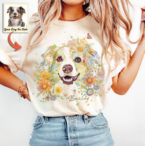 Floral Dog Portrait Bella Canvas T-Shirt for Dog Lovers