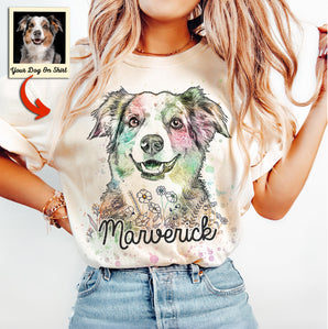 Custom Dog Portrait Watercolor Flowers Classic T-Shirt