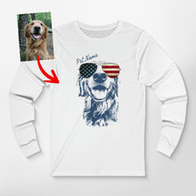 Load image into Gallery viewer, Patriotic Dog Long Sleeve Shirt - Custom Dog Portrait with American Flag Sunglasses
