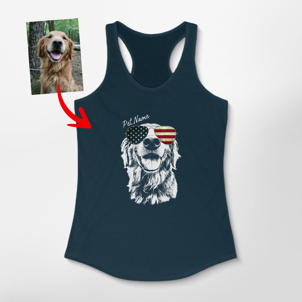 Pawarts | Customized Dog Portrait Women's Tank Top For Patriotic Human