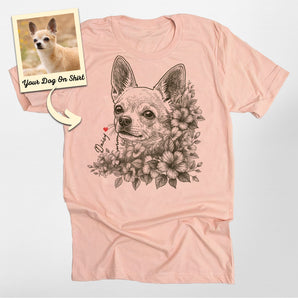 Personalized Flower Sketch Dog Portrait Chihuahua Classic T-shirt