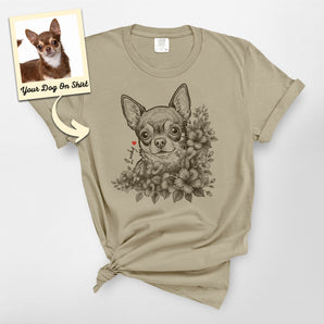 Personalized Sketch Flower Dog Portrait Premium Heavyweight Shirt
