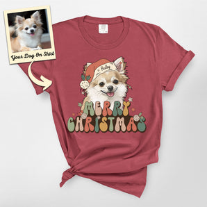 Personalized Merry Christmas Santa Hat Dog Portrait Premium Heavyweight Shirt