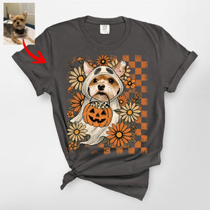 Custom Ghost Dog Floral Retro Halloween Premium Heavyweight T-Shirt