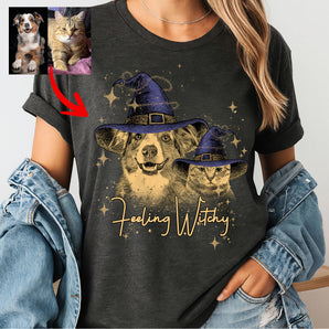Custom Classic Halloween Witch Hat T-Shirt for Pet Lovers