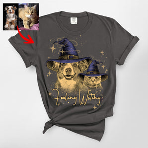 Custom Premium Heavyweight Halloween Witch Hat T-Shirt for Pet Lovers
