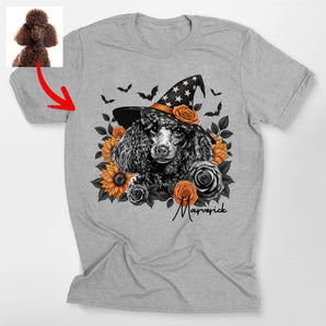 Custom Halloween Witch Dog Flowers Classic T-Shirt