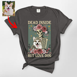 Custom Dog Skeleton In Flowers Premium Heavyweight T-Shirt for Halloween