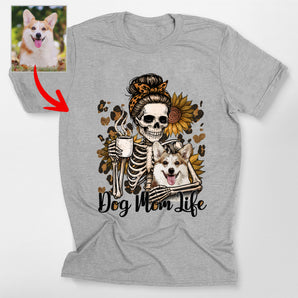 Custom Dog Mom Life Skeleton Leopard & Sunflower Classic T-Shirt