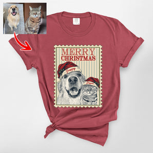 Custom Dog Portrait Portage Stamp Premium Heavyweight T-Shirt