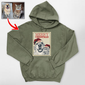 Custom Dog Portrait Portage Stamp Hoodie Christmas Gift