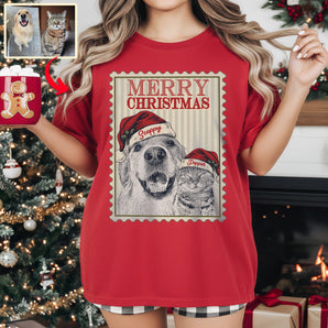 Custom Dog Portrait Portage Stamp Bella Canvas T-Shirt