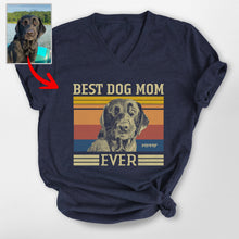 Load image into Gallery viewer, Custom Vintage-Style Best Dog Mom Bella Canvas V-neck Shirt, Unique Gift Dog Mom on Mother’s Day
