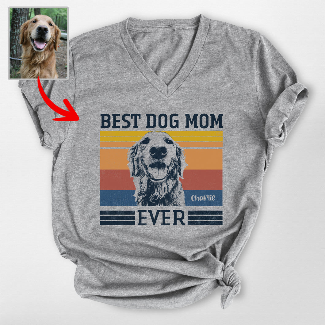 Custom Vintage-Style Best Dog Mom Bella Canvas V-neck Shirt, Unique Gift Dog Mom on Mother’s Day