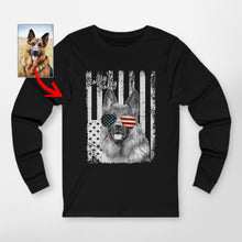 Load image into Gallery viewer, 4th of July Personalized American Flag Dog Bella Canvas Long Sleeve Shirt
