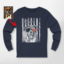 Load image into Gallery viewer, 4th of July Personalized American Flag Dog Bella Canvas Long Sleeve Shirt
