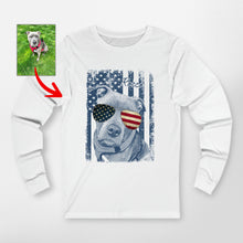 Load image into Gallery viewer, 4th of July Personalized American Flag Dog Bella Canvas Long Sleeve Shirt
