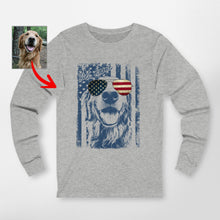 Load image into Gallery viewer, 4th of July Personalized American Flag Dog Bella Canvas Long Sleeve Shirt
