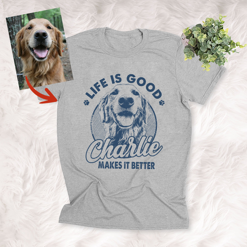 Pawarts | Awesome Personalized Dog Portrait T-shirt [Life Is Good]