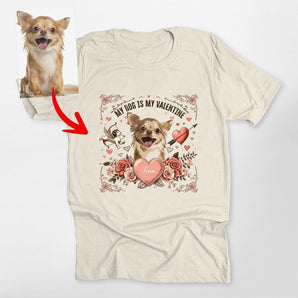 My Dog Is My Valentine - Custom Dog Portrait Bella Canvas T-Shirt - Pawarts