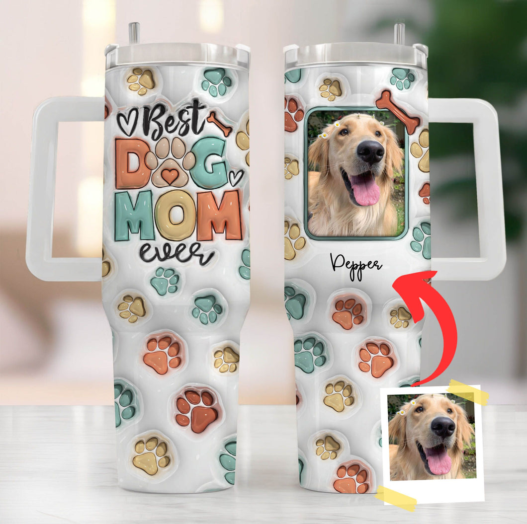 Pawarts | Best Dog Mom Ever Custom Dog Portrait Tumbler [Unique Gifts For Dog Lovers]