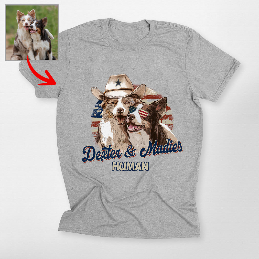 Pawarts | Fourth Of July Custom Dog Portrait Unisex T-shirt For Dog Lovers