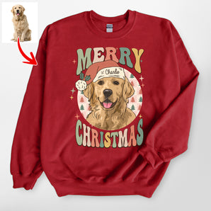 Merry Christmas Custom Dog Checkered Gildan Sweatshirt