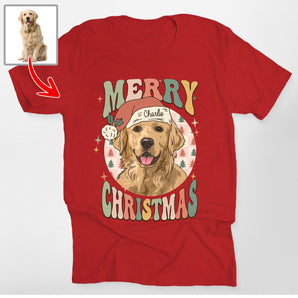 Custom Dogface Checkered Merry Christmas Bella Canvas T-Shirt