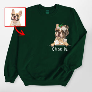 Custom Dog Leopard Santa Gildan Sweatshirt For Dog Moms, Xmas Gifts