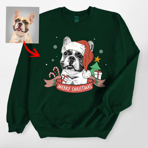 Custom Christmas Gildan Sweatshirt For Dog Owners, Santa Hat And Ribbon