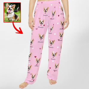 Custom Dog Face And Heart Pajamas Pants, Valentine Gifts For Dog Mom