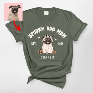 Custom Halloween Ghost Dog Premium Heavyweight T-Shirt for Dog Moms