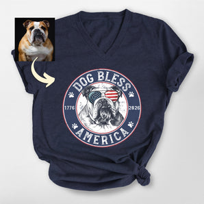 Dog Bless America Custom Dog Portrait V-neck Shirt