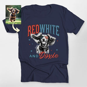 Red White and Doxie Shirt – Custom Patriotic Dachshund Portrait Classic Tee