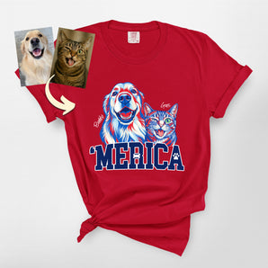 Custom Merica Dog Portrait Premium Heavyweight T-Shirt