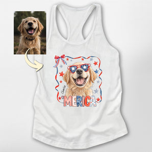 ‘Merica Custom Dog Wearing Patriotic Sunglasses Racerback Tank Top