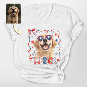 ‘Merica Custom Dog Wearing Patriotic Sunglasses Unisex V-neck Shirt