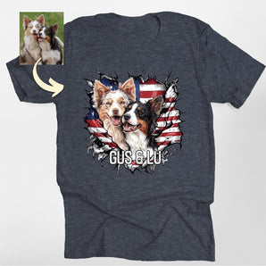 Custom Patriotic Pug Shirt – Personalized American Flag Dog Portrait Classic Tee