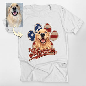 ‘Merica Paw Custom Dog Portrait Patriotic Classic T-Shirt