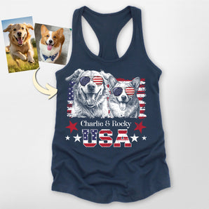 Vintage USA Custom Patriotic Dog Racerback Tank Top